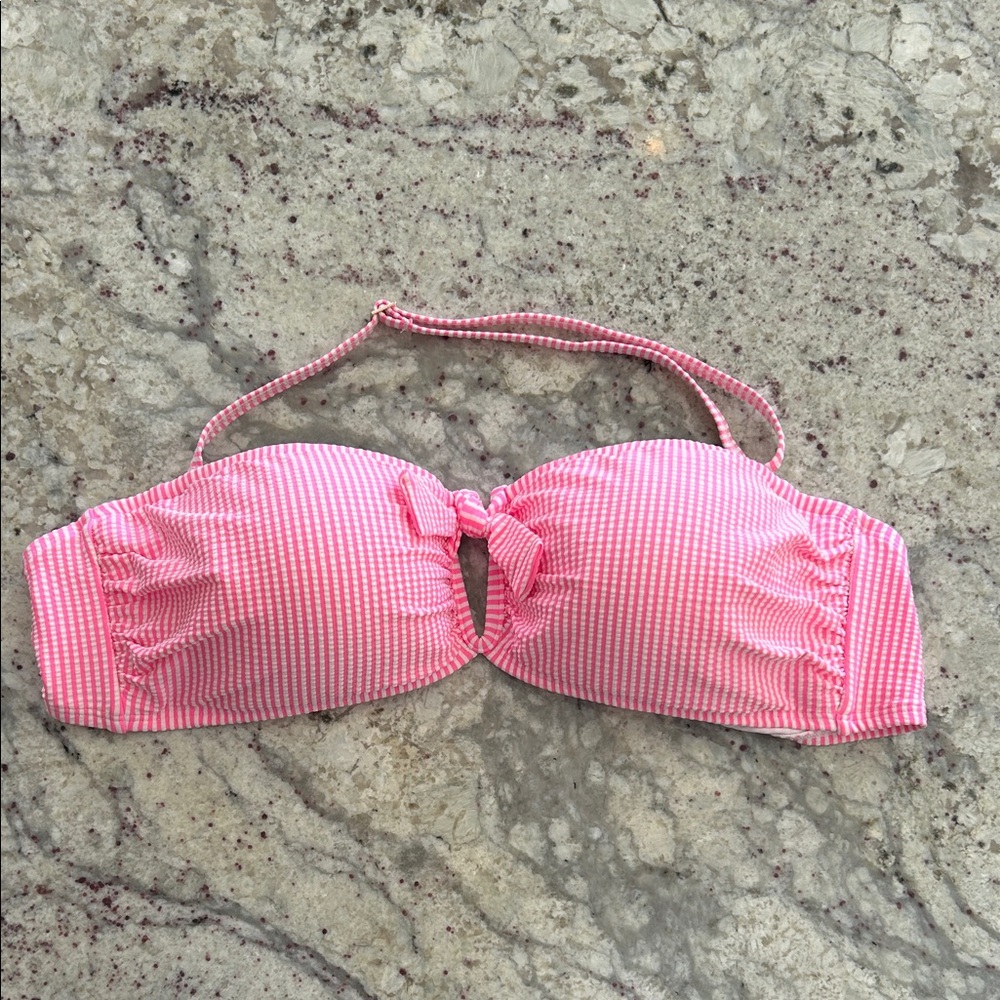Lilly Pulitzer Swim Bandeau Top Sz 12 Pink & White Seersucker Stripe